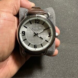 Kenneth Cole New York Quartz Mens Watch Silver tone Dial Brown Strap Working